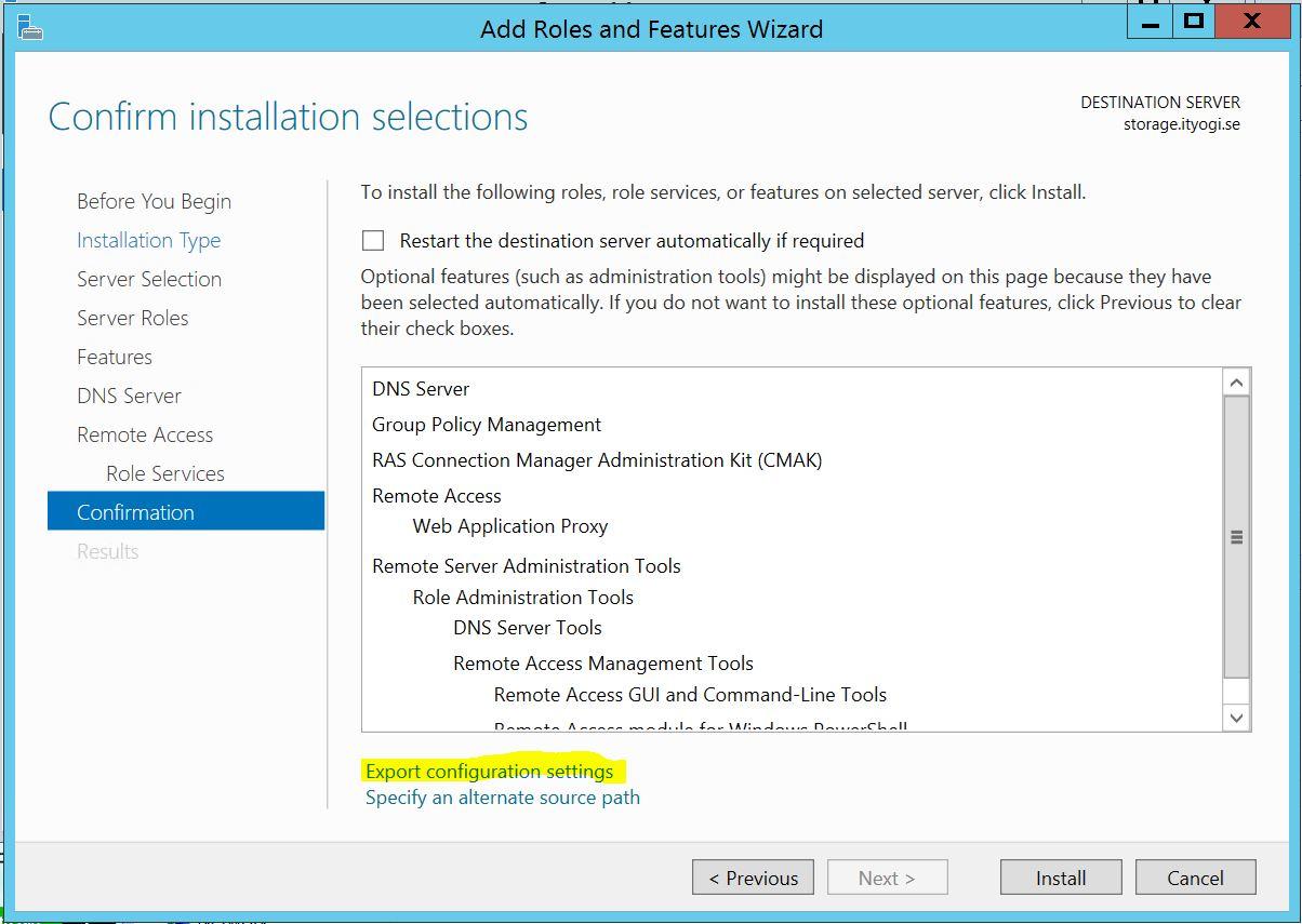 Installera serverroller från xml